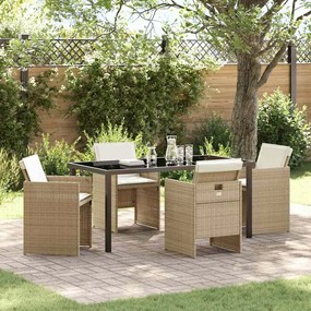 vidaXL Conjunto de Jantar de Jardim com 5 Peças e Almofadas Beje em Rattan Sintético
