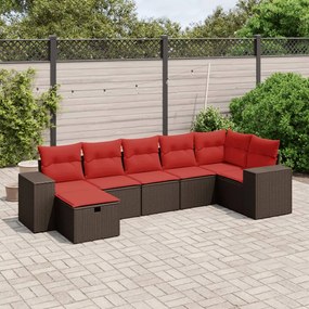 vidaXL 7 pcs conjunto de sofás jardim c/ almofadões vime PE castanho