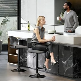 Conjunto de 2 Bancos Altos de Cozinha Giratórios a 360° Reguláveis em Altura de 84-105 cm 40,5x43x84-105 cm Preto