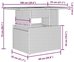 5 pcs conj. sofás jardim c/ almofadões vime PE cinzento-claro
