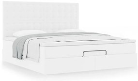 Estrutura de cama otomana com colchão branco couro falso