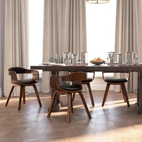 Cadeira de jantar 4pcs madeira curvada e couro artificial preto