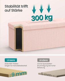 Banco dobrável com espaço de arrumação e design rebatível 38 x 110 x 38 cm Rosa