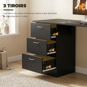 Secretária para computador com 3 gavetas e 3 prateleiras abertas, 120 x 49 x 72 cm, secretária com arrumação reversível, estilo moderno, secretária pa
