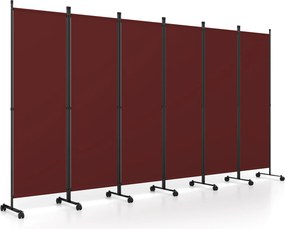 Biombo Separador de Ambientes Dobrável de 6 Painéis, 331,5 x 35,5 x 173 cm, Rodas com Travão, Castanho