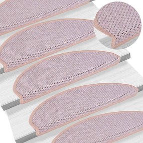 Tapetes escada adesivos aspeto sisal 15 pcs 65x21x4 cm rosa