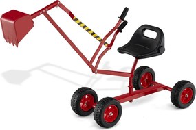 Conjunto de escavadora com assento giratório de 360 graus, 2 braços e 4 rodas antiderrapantes para crianças 122 x 40 x 66 cm, vermelho