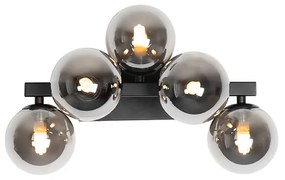 Moderno candeeiro de parede preto com vidro fumê 5-luz - Bianca Art Deco