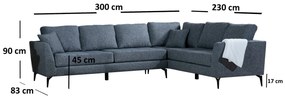 Sofá de Canto Tempo - Cinza Escuro - 300cm x 83cm x 90cm