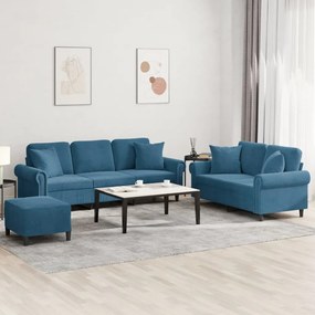 vidaXL 3 pcs conjunto de sofás com almofadas veludo azul
