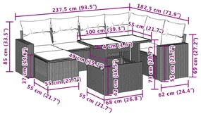 8 pcs conjunto sofás de jardim c/ almofadões vime PE castanho