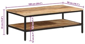 Mesa de centro 100x50x35 cm madeira de mangueira áspera maciça