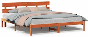 Estrado de Cama com Cabeceira Castanha 200x200 cm Madeira Sólida Pinho