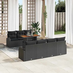 vidaXL Conjunto de Sofás de Jardim de 8 Peças com Almofadas Pretas em Rattan Sintético.