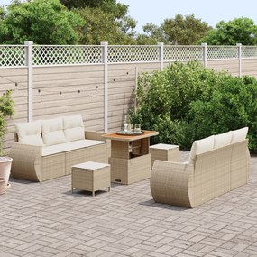 Conjunto de Sofás de Jardim vidaXL 9 Peças com Almofadas Bege Rattan P