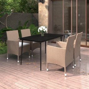 vidaXL 5 pcs conjunto de jantar p/ jardim c/ almofadões vime PE/vidro