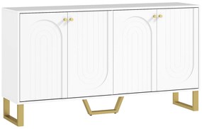 HOMCOM Aparador Moderno para Sala de Estar com Prateleiras Ajustáveis e Pés Dourados Móvel para TV até 65 Polegadas 140,8x35x77,5 cm Branco | Aosom Portugal