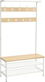 Cabideiro de hall com banco e prateleiras para sapatos | VASAGLE | 41.5 x 97 x 182 cm | HSR047W09.