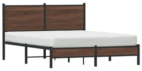 Estrutura cama com cabeceira 150x200cm metal carvalho castanho