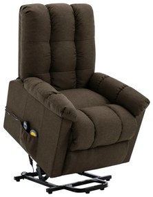 vidaXL Poltrona elevatória de massagens tecido castanho