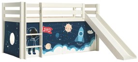 Cama alta de Criança PINO 90 x 200 cm + estrado + escada + escorrega + cortina Espaço Branca