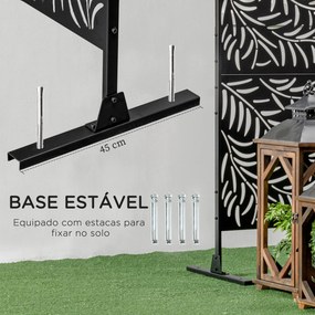 Biombo de 3 Peças Separador de Ambiente com Desenho em Ramos Biombo para Exterior 122x45x198 cm Preto