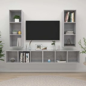 Armários de parede para TV 4 pcs contraplacado cinzento cimento