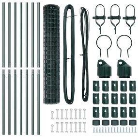 Cerca Euro da com 7 postes, 1,5 x 10 m, em aço galvanizado verde.