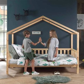 Cama infantil de Casa DALLAS MH 90x200 Com Ripas e Estrado Natural