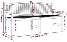 Banco de jardim 179,5x60x90 cm madeira de teca maciça