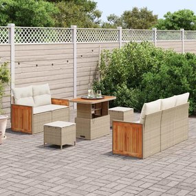 Conjunto de Sofá de Jardim vidaXL de 8 Peças com Almofadas Bege Rattan