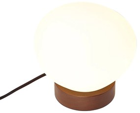 Candeeiro de Mesa Japandi em Madeira com Vidro Opalino - Sally Japandi
