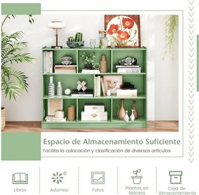 Estante de 3 níveis 122 x 32 x 93 cm com prateleiras de arrumação e 8 cubos, cor verde-oliva