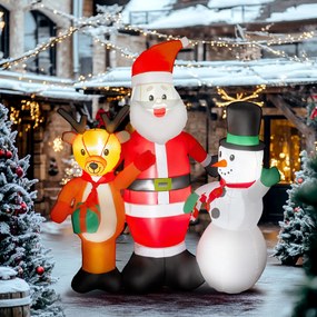 Pai Natal Insuflável com Rena e Boneco de Neve Decoração de Natal Insuflável com Luzes LED 150x45x150 cm Multicor
