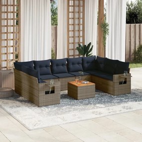 vidaXL 10 pcs conjunto sofás p/ jardim c/ almofadões vime PE cinzento