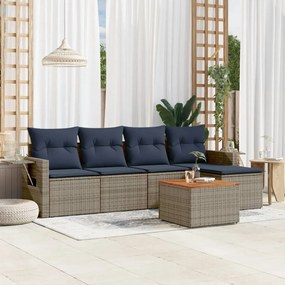 vidaXL 6 pcs conjunto sofás p/ jardim c/ almofadões vime PE cinzento
