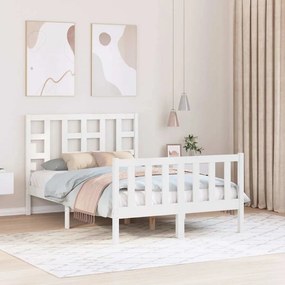 Estrutura de cama de casal c/ cabeceira madeira maciça branco
