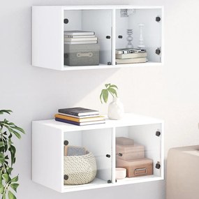 vidaXL Armários parede c/ portas de vidro 2 pcs 68,5x37x35 cm branco