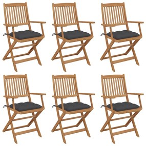 vidaXL Cadeiras de jardim dobráveis c/ almofadões 6 pcs acácia maciça
