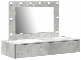 Mesa de Maquilhagem Suspensa com Luzes LED em Cinza Betão