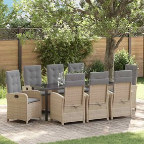 vidaXL Conjunto de Jantar para Jardim 9 pcs Bege vime PE