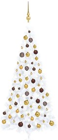 vidaXL Meia árvore Natal artificial pré-iluminada c/ bolas branco