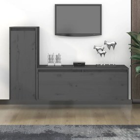 Móveis de TV 2 pcs madeira de pinho maciça cinzento
