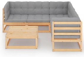 6 pcs conjunto lounge de jardim com almofadões pinho maciço
