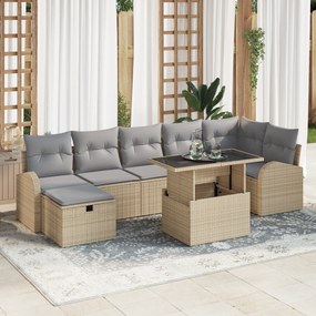 Conjunto de Sofás de Jardim de 8 Peças com Almofadas Bege Poliéster Ra