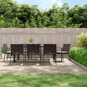 vidaXL 9 pcs conjunto de jantar p/ jardim com almofadões vime PE e aço