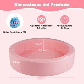 Piscina de bolas de espuma redonda 105 cm para crianças pequenas com 200 bolas Rosa