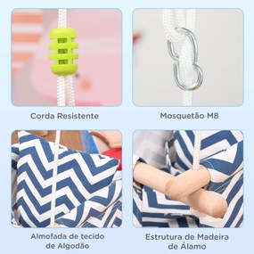 Outsunny Balanço de bebê ajustável em altura com cinto de segurança interno e externo máx. 80 kg Madeira 40x40x180 cm Azul e Branco