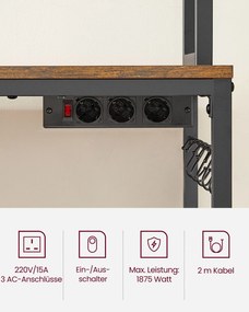 Estante de cozinha com tomadas 40 x 60 x 170 cm, castanho vintage-preto