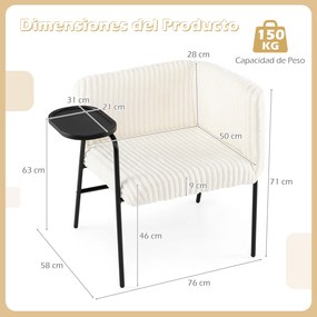 Poltrona com Mesa-Bandeja, 76 x 58 x 71 cm, Estrutura Metálica Robusta, Bege